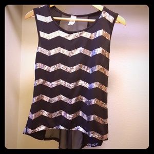 Black and Silver Chevron Sequin Sleeveless Shirt